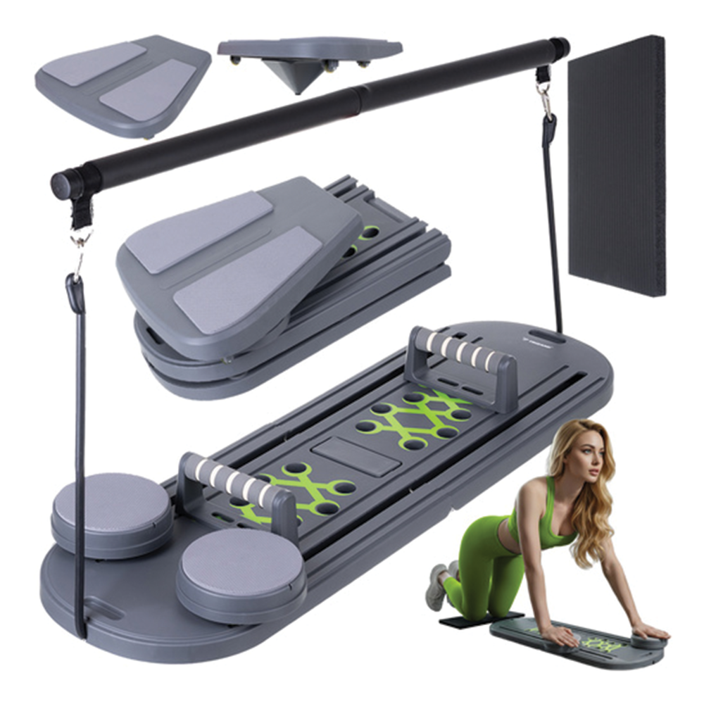 Multifunkční Pilates cvičící deska s úchyty 97 × 35 cm, šedá