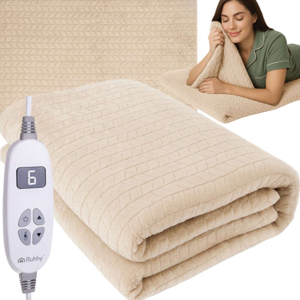Elektrická vyhřívací deka s regulací teploty 180 × 130 cm, béžová