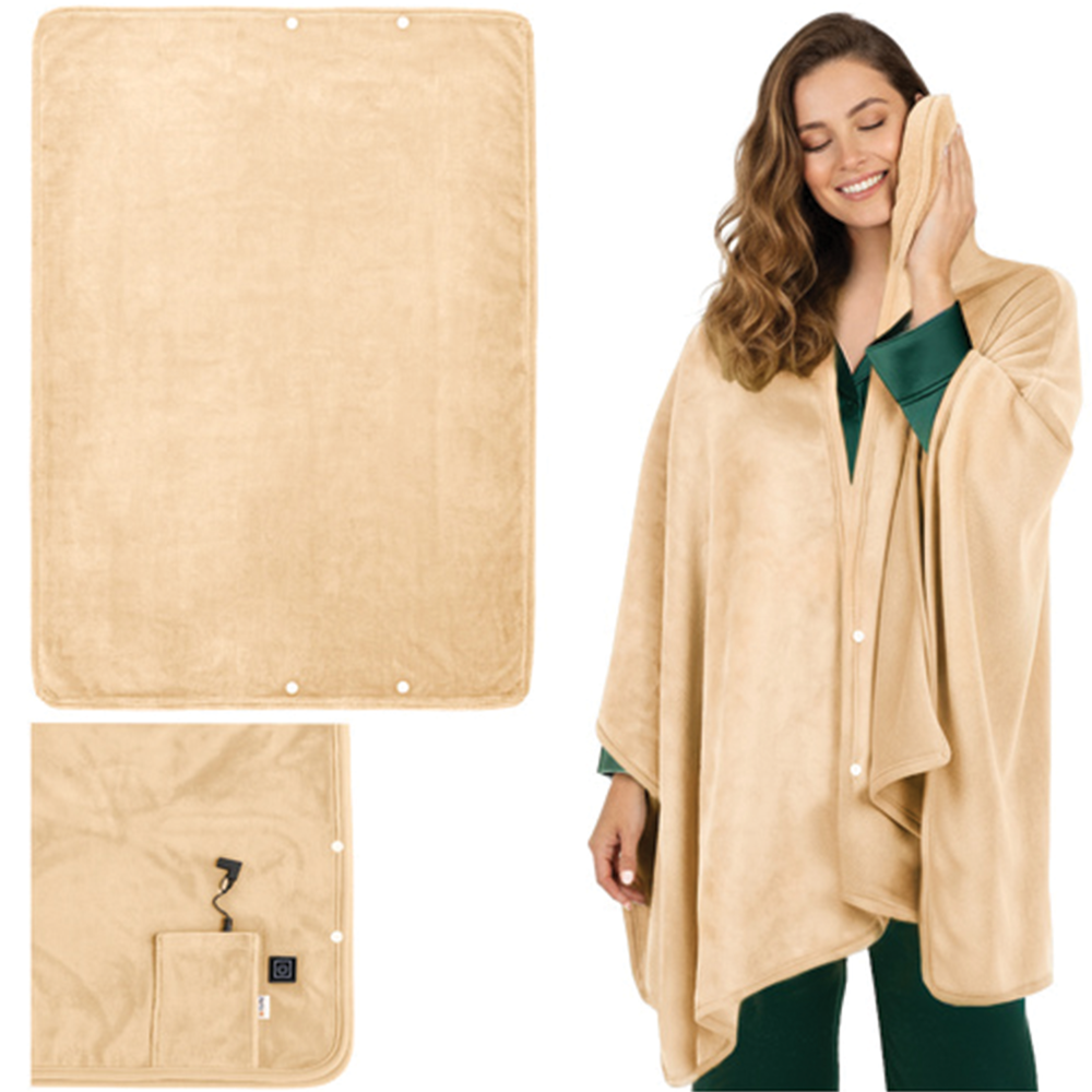Elektrický vyhřívaný pléd s regulací teploty 160 × 90 cm, béžový