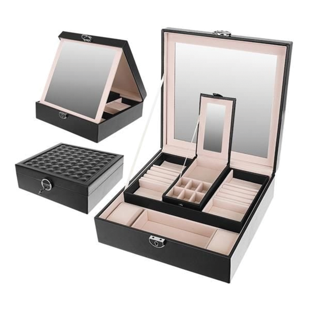 Luxusní šperkovnice se zrcadlem, černá