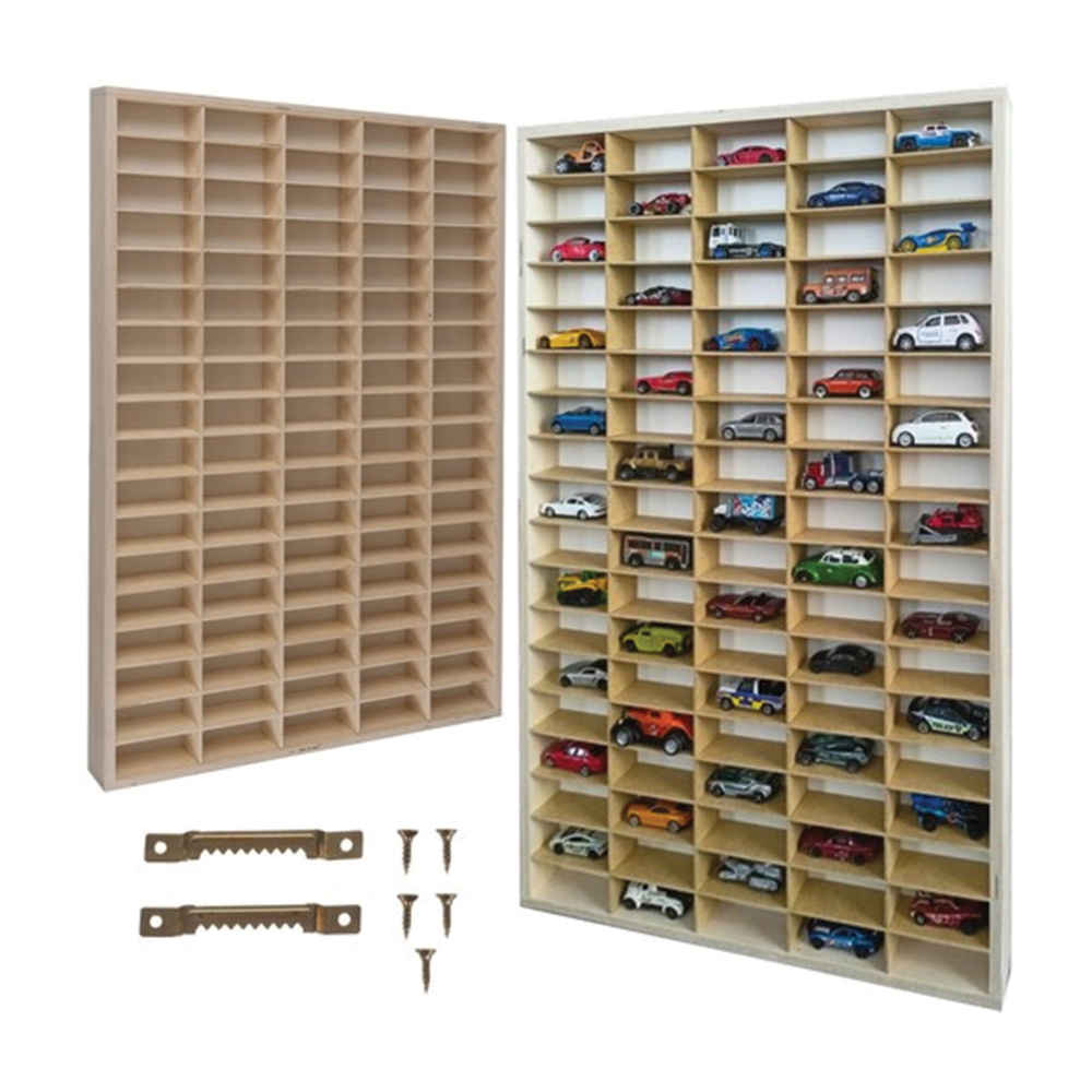 Dřevěná polička na autíčka, na 90 ks