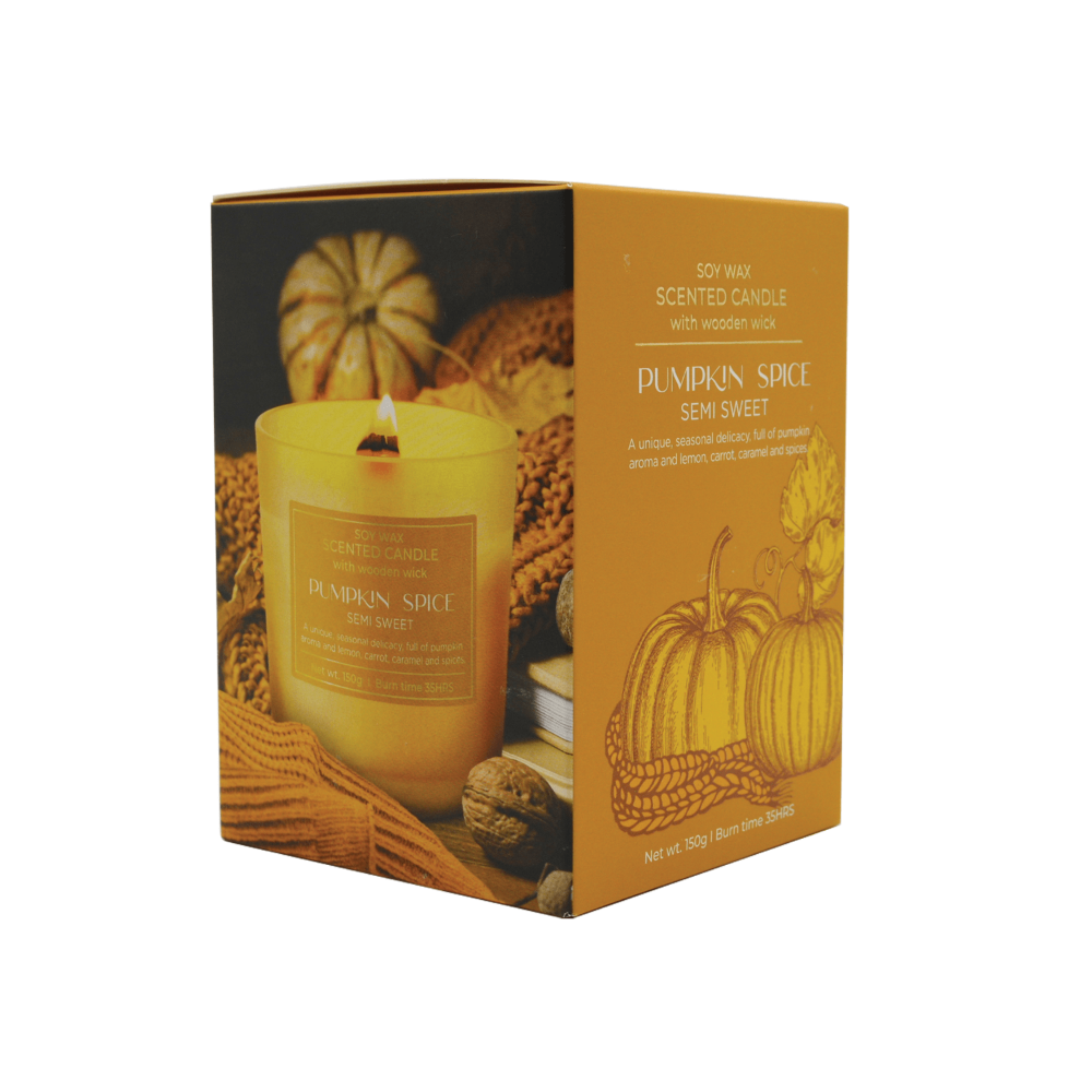Vonná sójová svíčka s dřevěným knotem - Dýňový koření, Semi-Sweet
