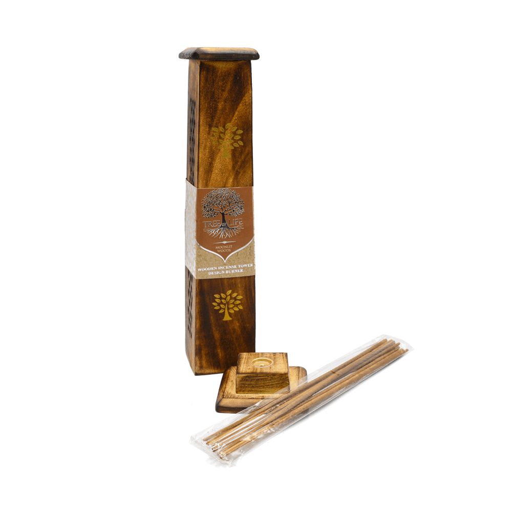 Dřevěná věž na vonné tyčinky - Měsíční les + dárek 10 tyčinek zdarma